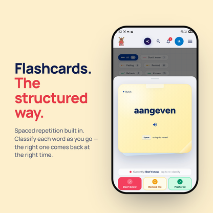 Dutch flashcards with structured spaced repetition